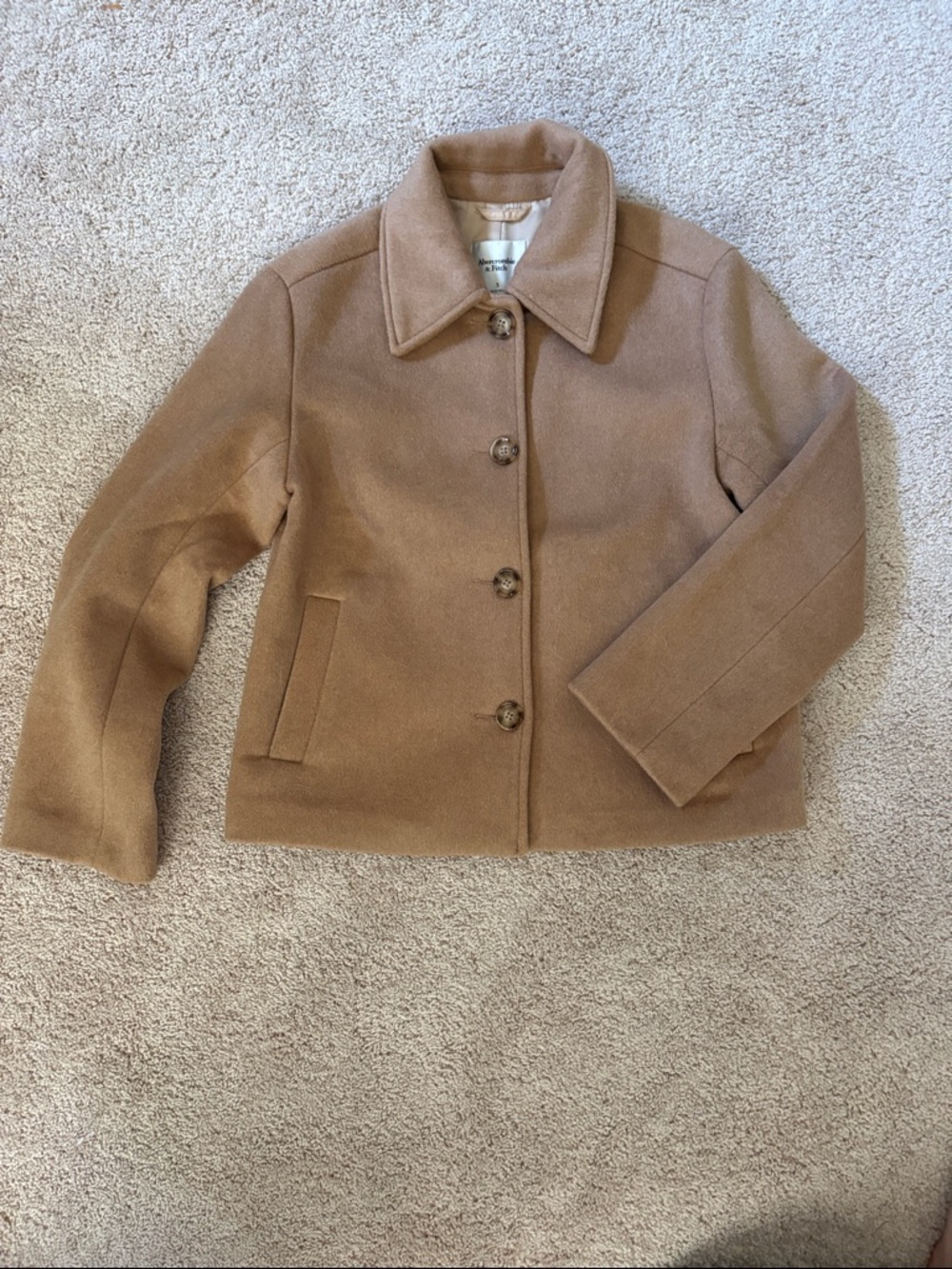 Women’s Camel Wool-Blend Button Coat